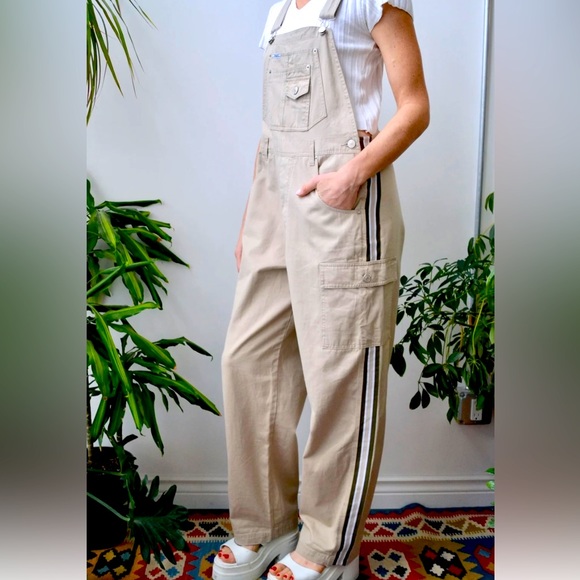 Revolt Jeans Jeans Vintage 99s Revolt Khaki Stripe Overalls Poshmark